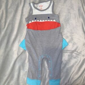 Cat & Jack Shark Design sleeveless Baby Romper blue grey red pants 3-6 mo snap